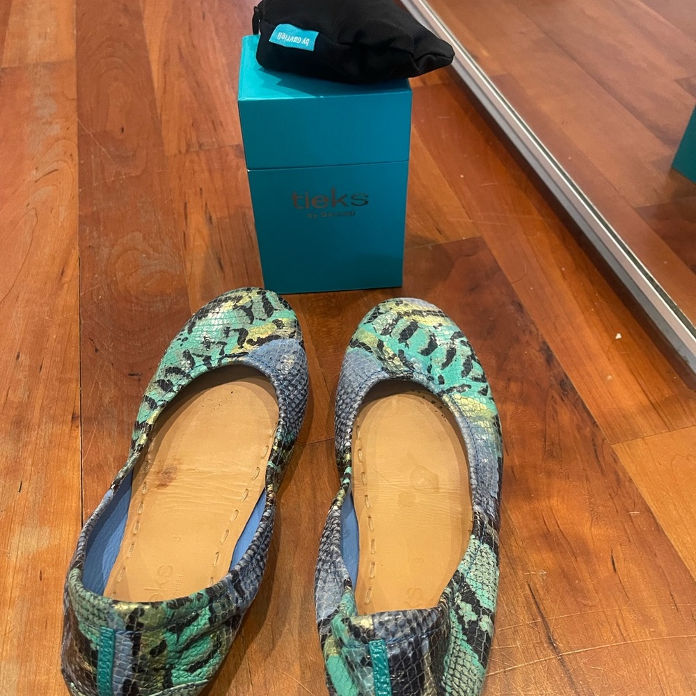 Tieks Snakeskin Ballet Flats in Green and Blue